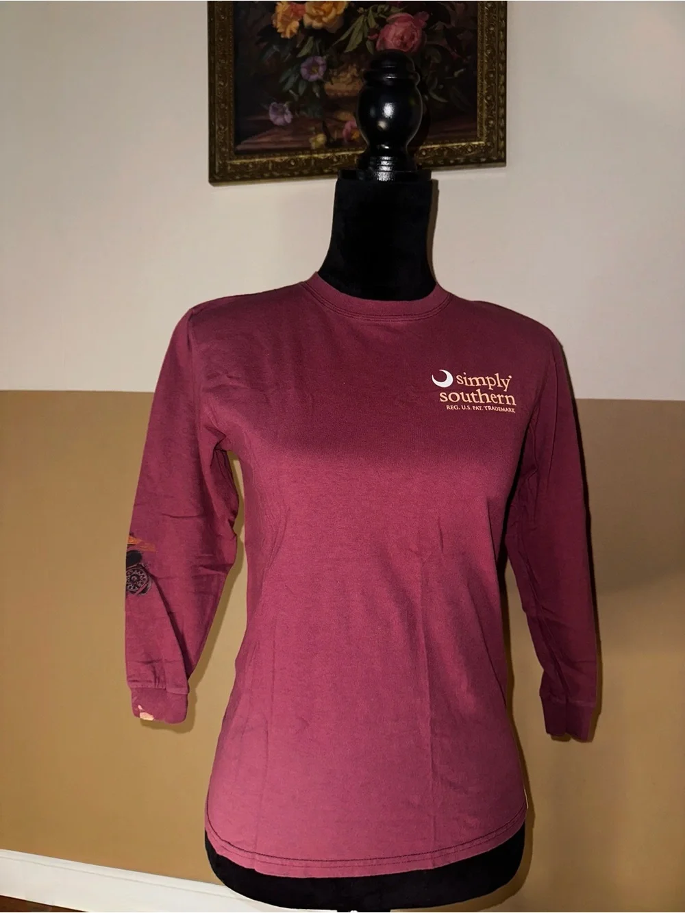 Simply Southern Maroon Long Sleeve Tee with Black Labrador Sunset Graphic